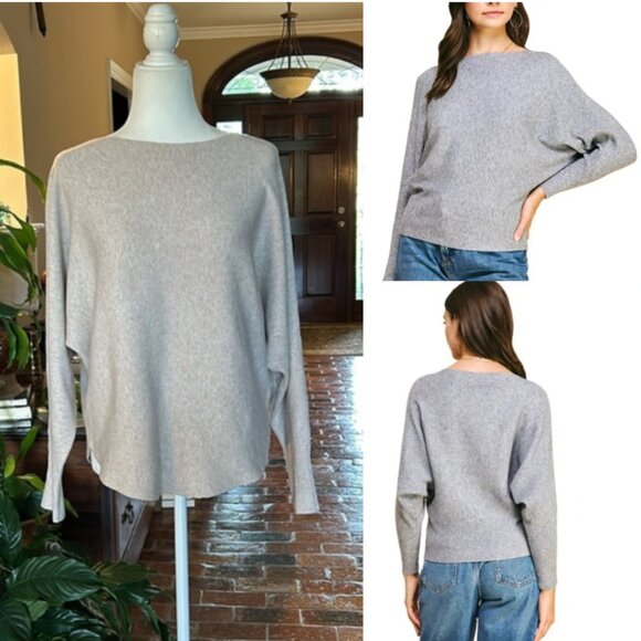 Vila Milano Neutral Tan Boat Neck Rib Knit Dolman Sleeve Sweater szL - Picture 1 of 10